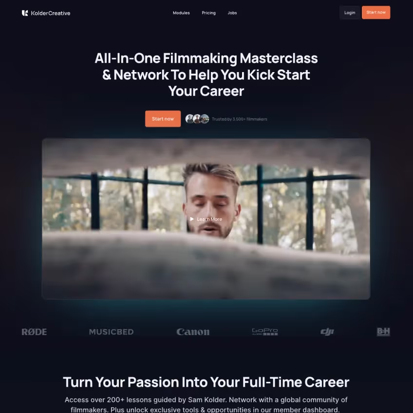 Hero section design of Kolder Creative website