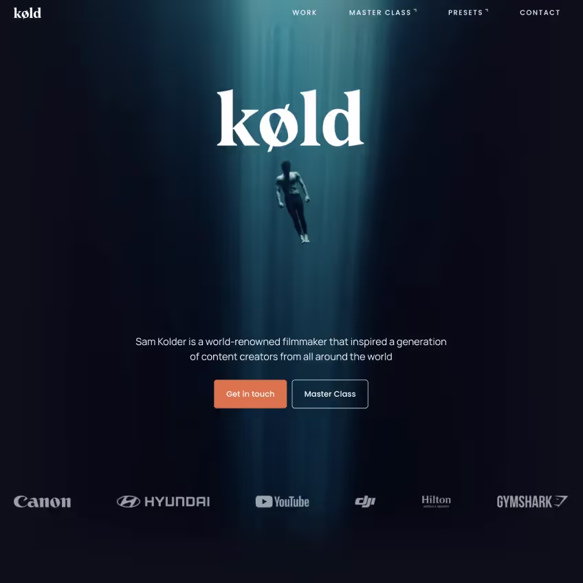 Creative hero section design of Sam Kolder floating in the sea