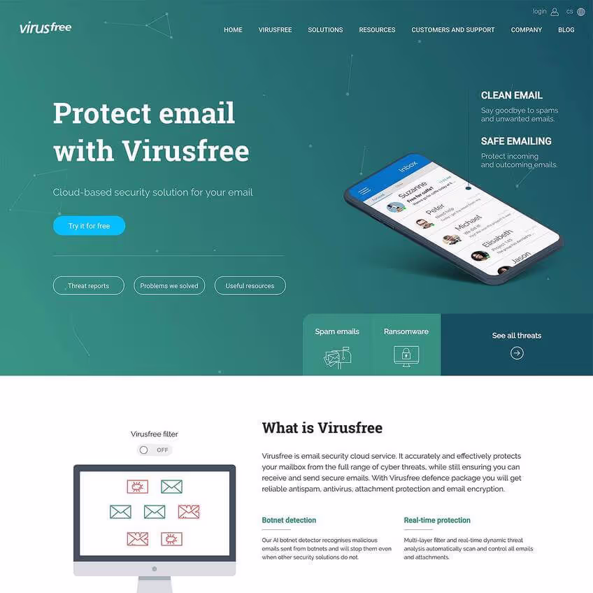 Green hero section design for a cyber security company