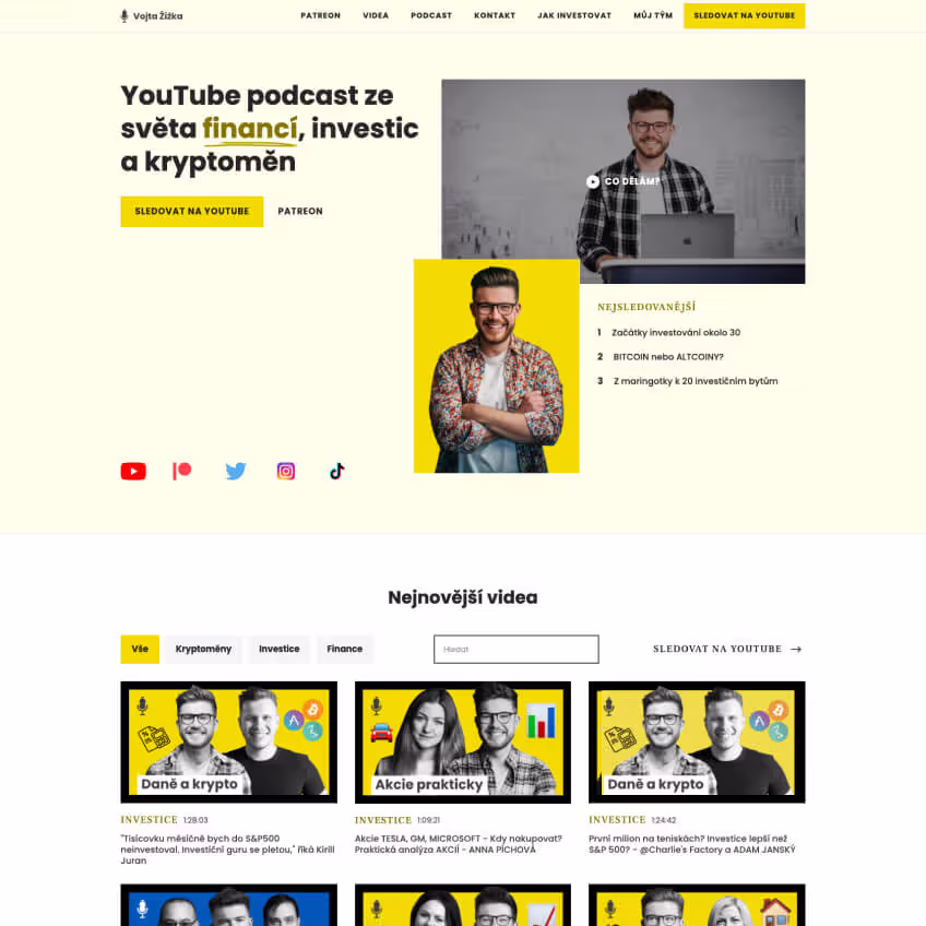Vojta Zizka hero section design - finance podcast