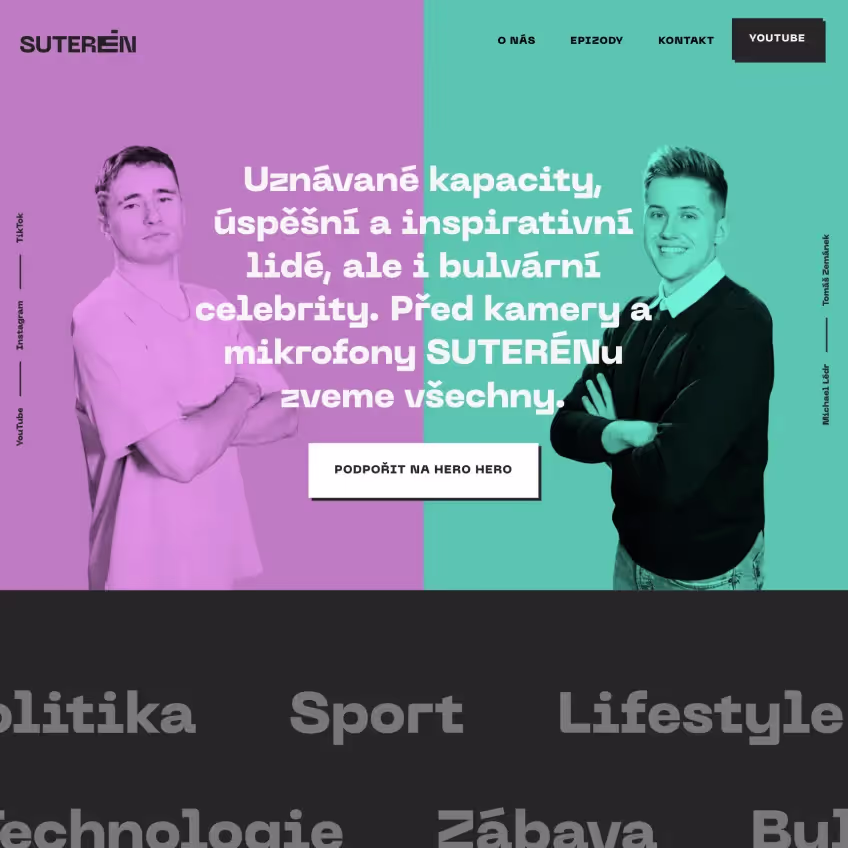 Suteren podcast purple and turquoise hero section design