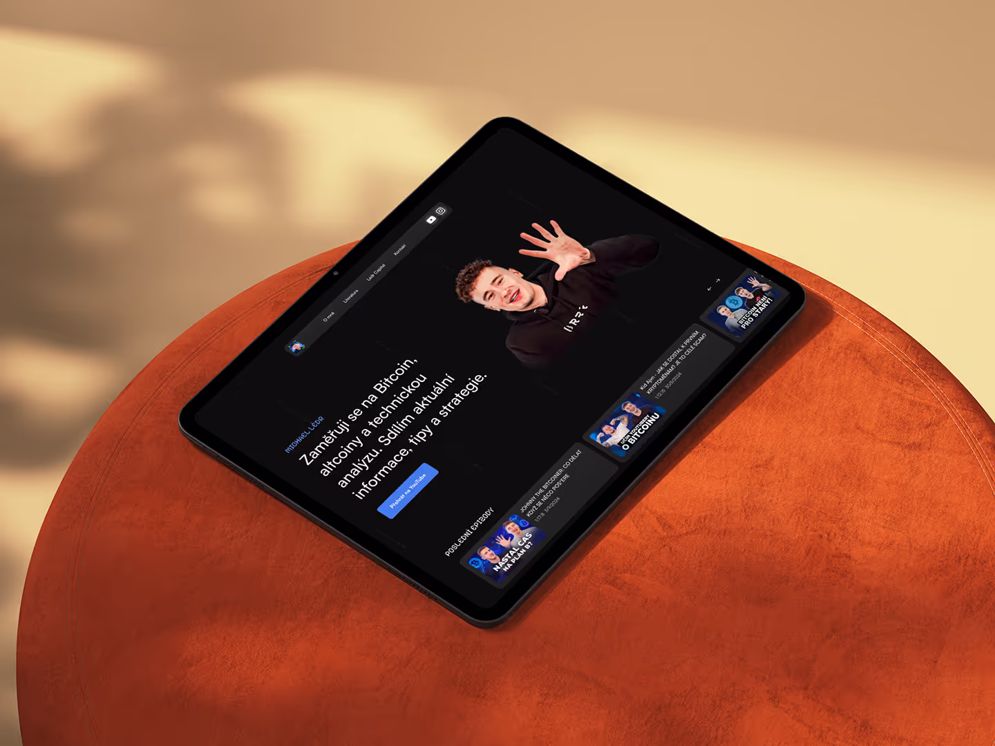 Podcaster dark website hero section design.