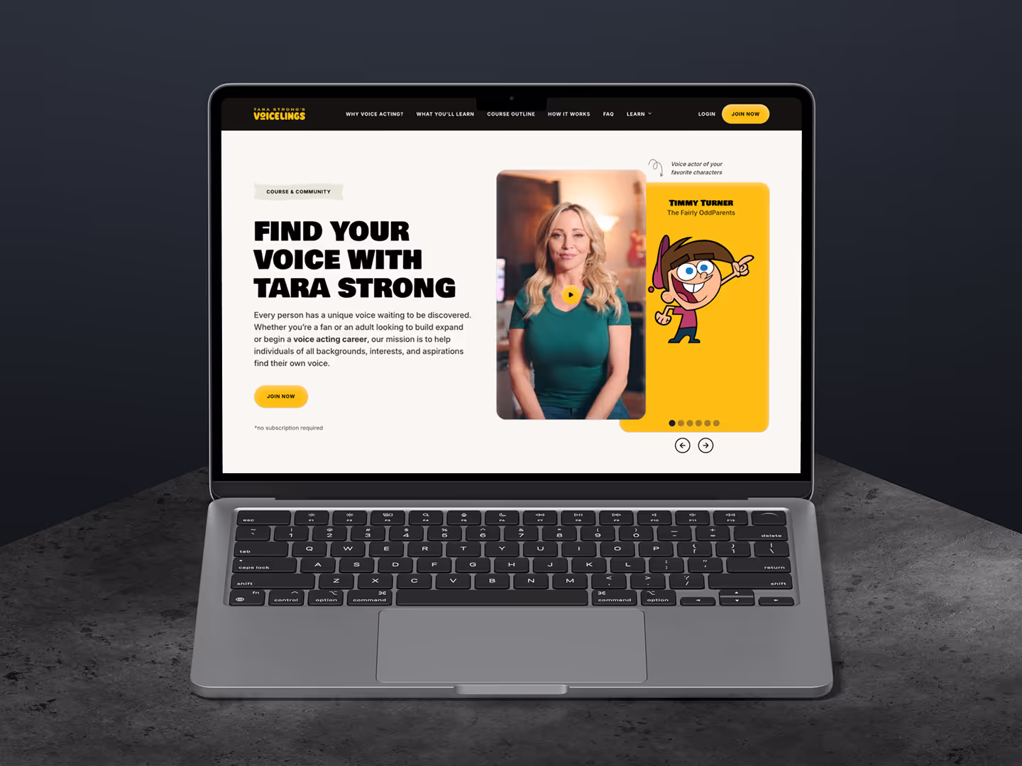 Hero section design for a masterclass and community of Tara Strong
