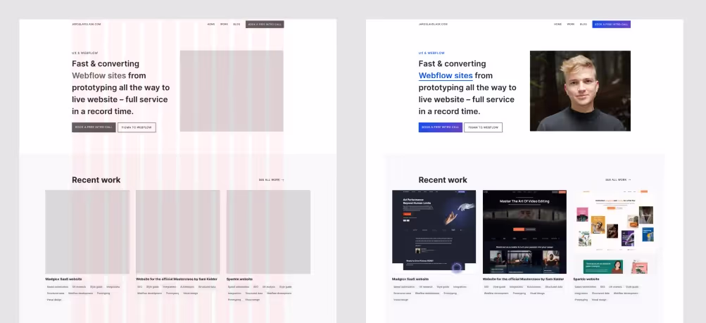 Wireframe compared to hight-fidelity prototype.