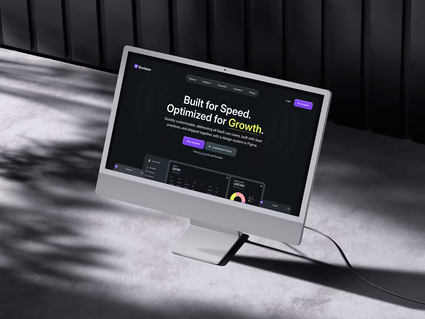 Dark webflow SaaS startup template hero section design.