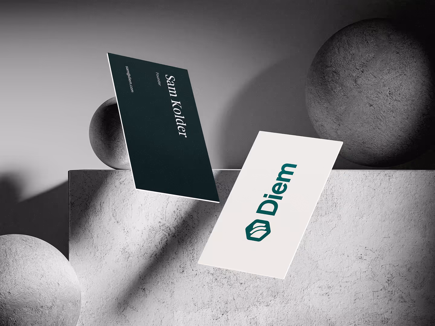 Diem app business card design - data management software for filmmakers by Sam Kolder.